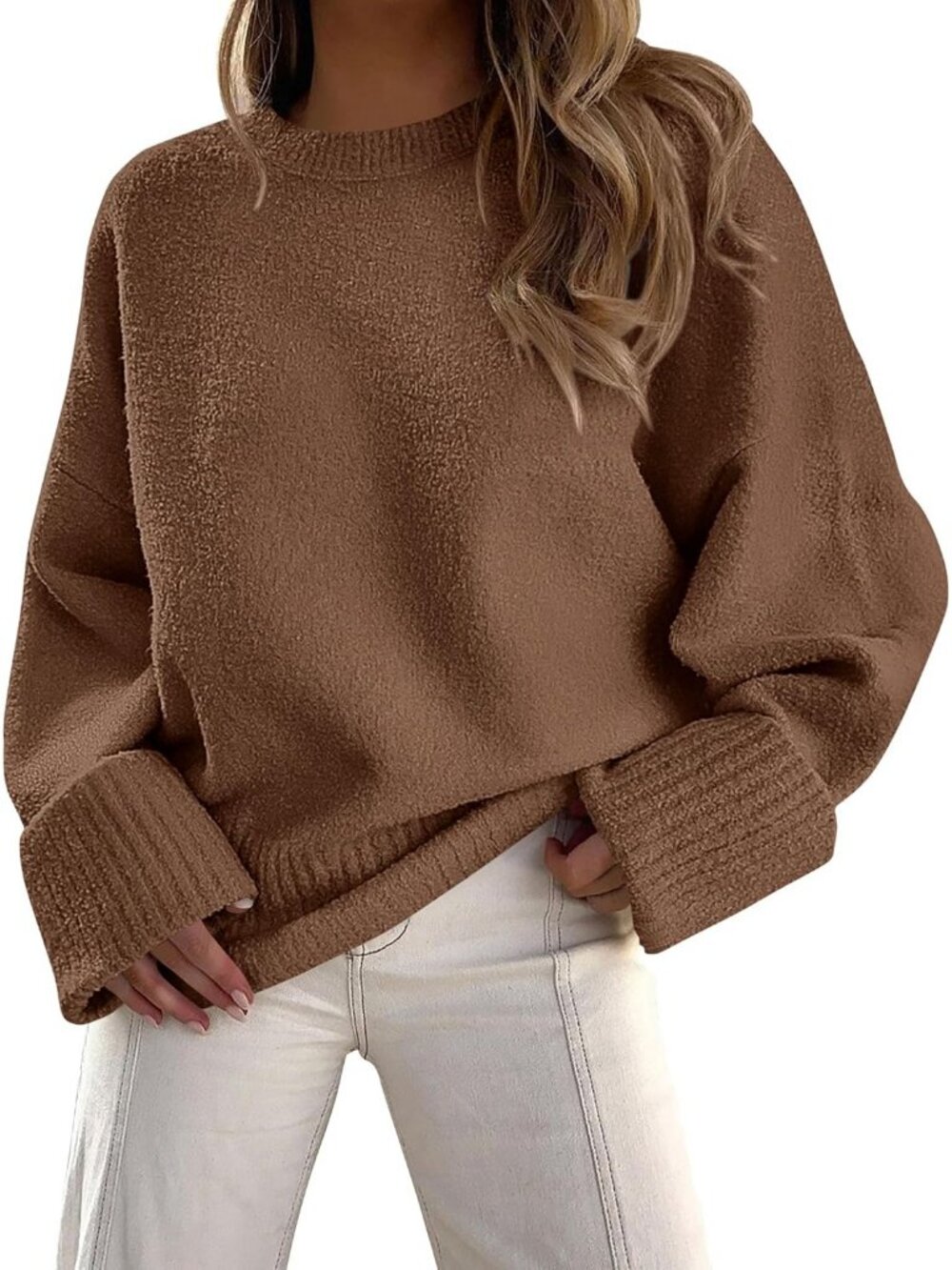 Women's Brown Fall Fashion Cozy Casual Blouses Long Sleeves Oversized Sweaters